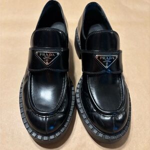 Prada Leather Black Loafers‎ Size 37.5
